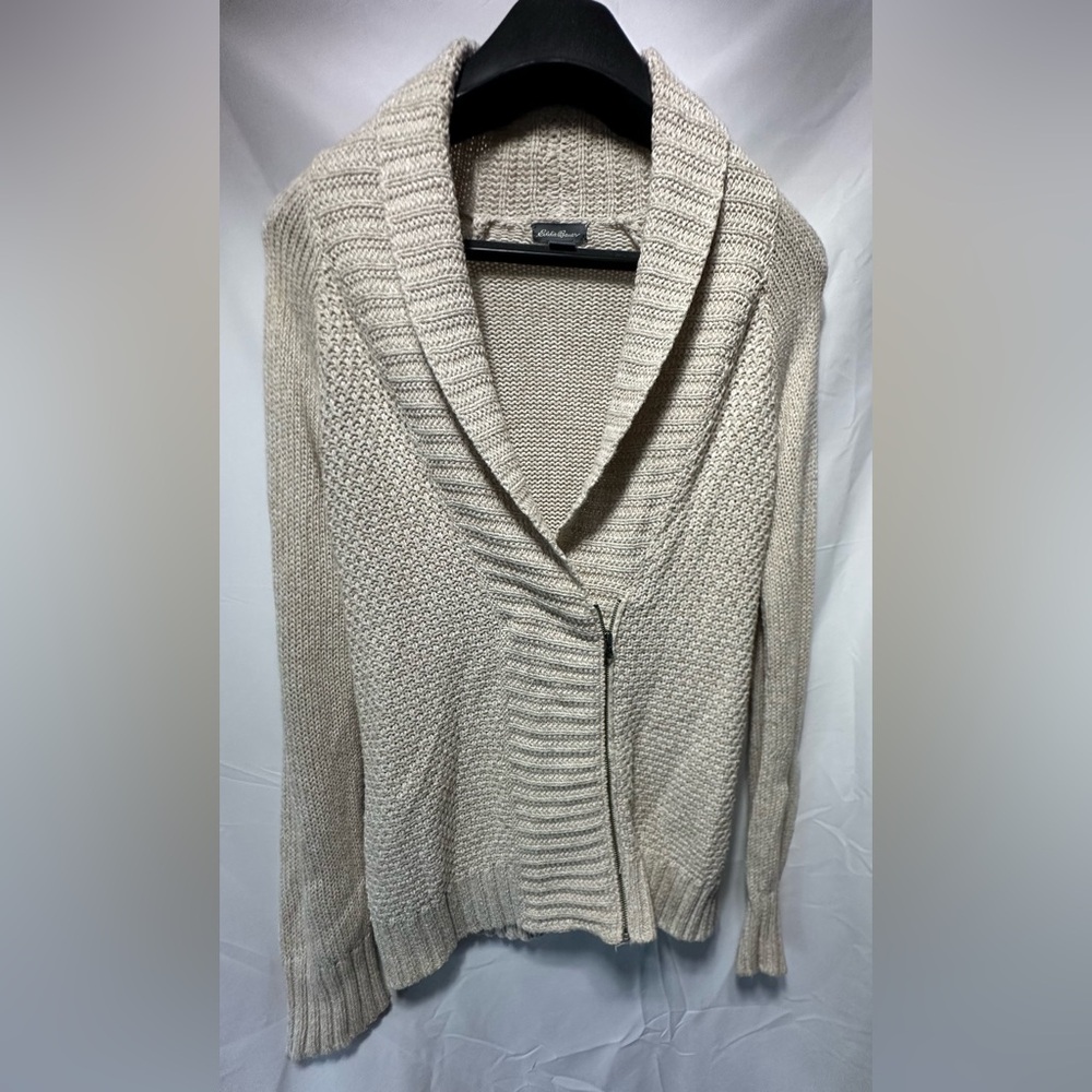 Eddie Bauer Woman’s Half Zip Creamy Beige Colored Knit Cardigan, Sweater